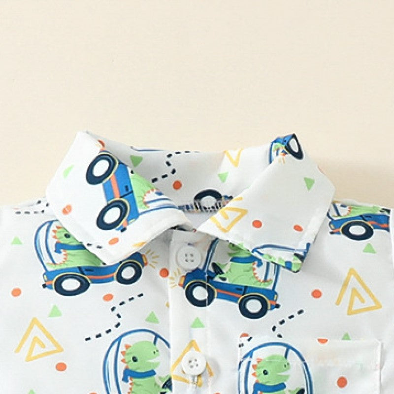 Boys Blue & White Printed Shirt with Shorts