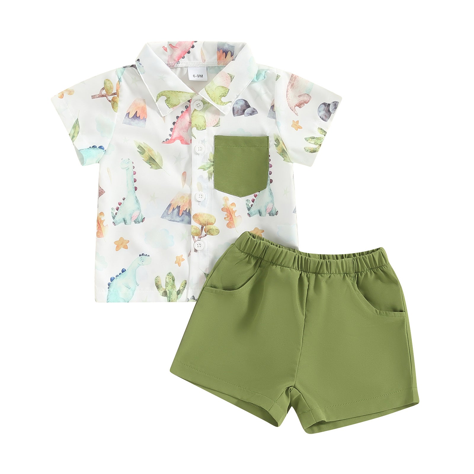 Boys White & Green Printed Shirt with Shorts