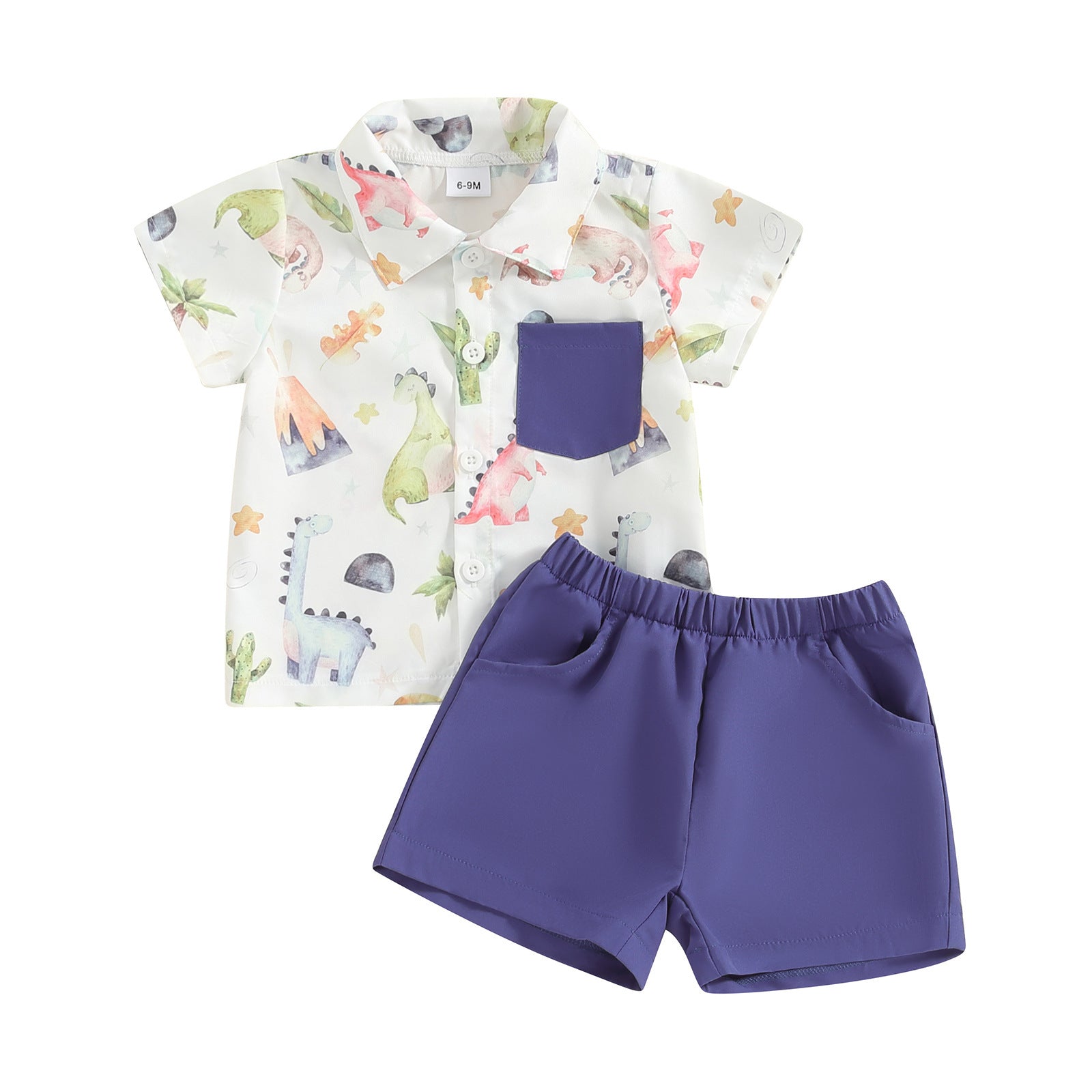 Boys Purple & White Printed Shirt with Shorts