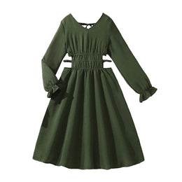 Girls Solid Textured Fit & Flare Cut-Outs Maxi Dress