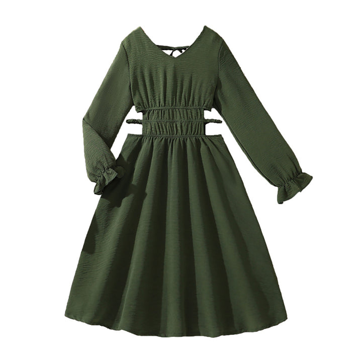 Girls Solid Textured Fit & Flare Cut-Outs Maxi Dress