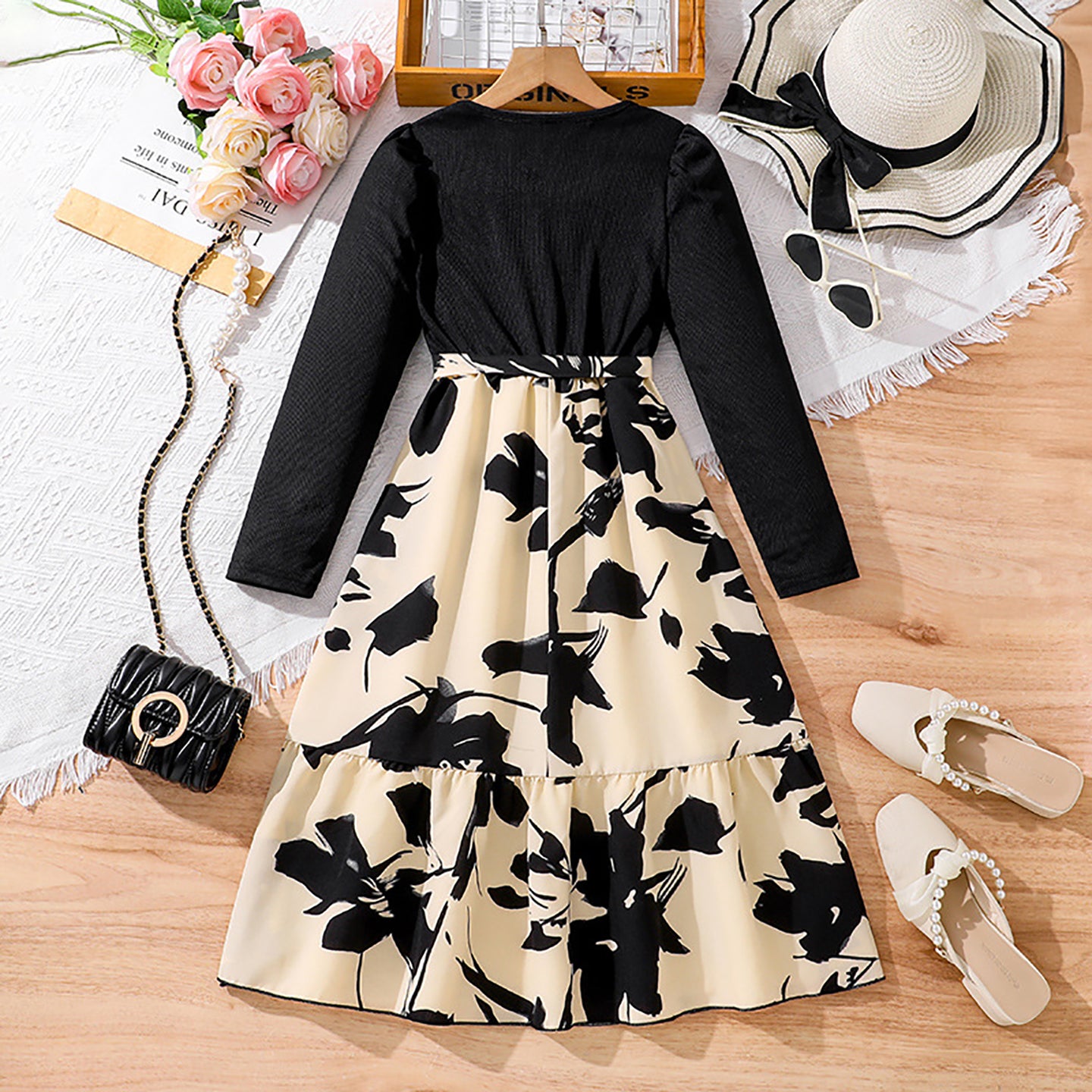 Girls Tropical Printed Fit & Flare Maxi Dress
