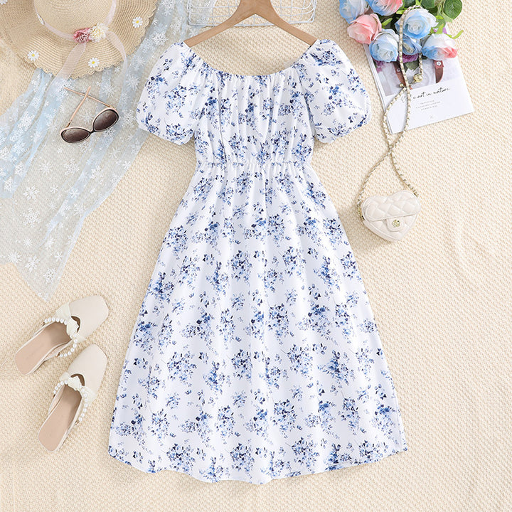 Girls White Floral Printed Fit & Flare Maxi Dress