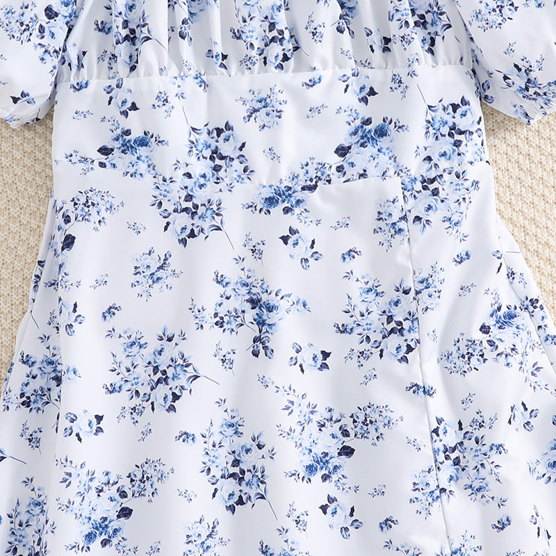 Girls White Floral Printed Fit & Flare Maxi Dress