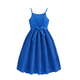 Girls Blue Shoulder Straps Fit & Flare Maxi Dress
