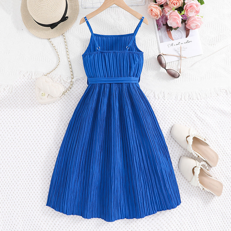 Girls Blue Shoulder Straps Fit & Flare Maxi Dress