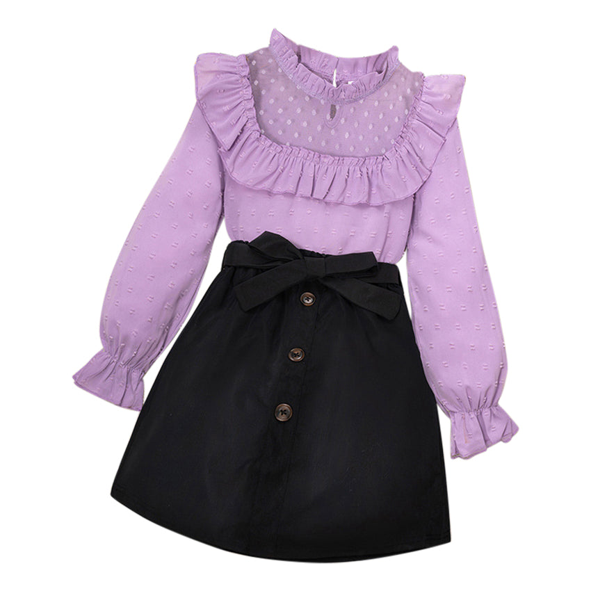Girls Self Design High Neck Clothing Set