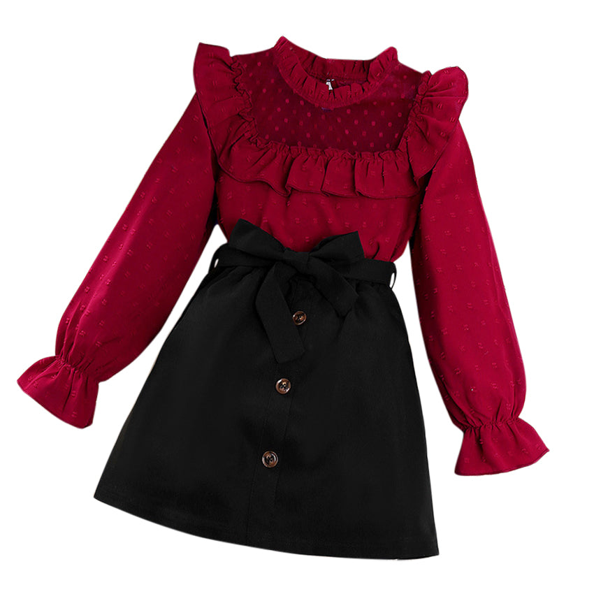Girls Self Design High Neck Clothing Set