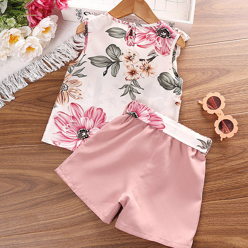 Girls Pink Printed Top with Shorts