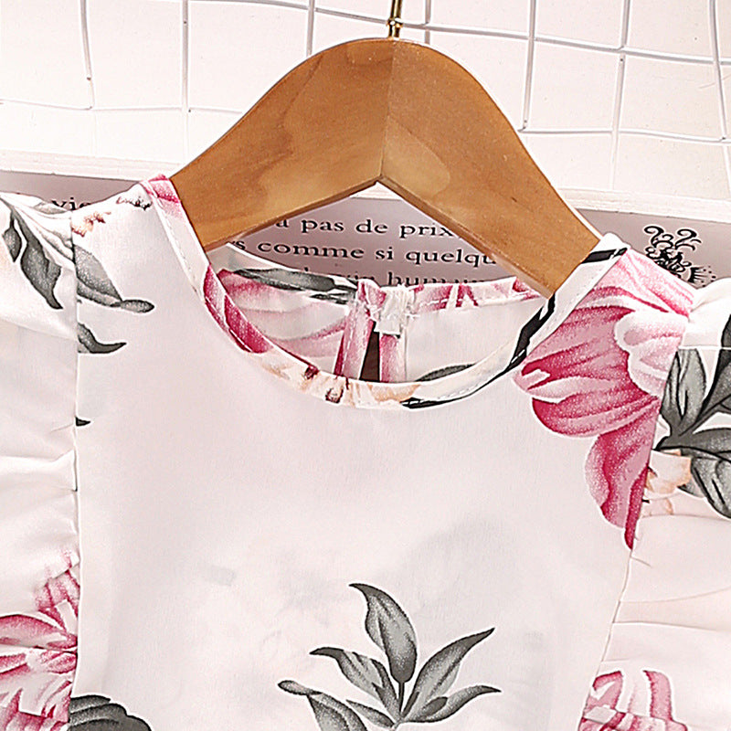 Girls Pink Printed Top with Shorts