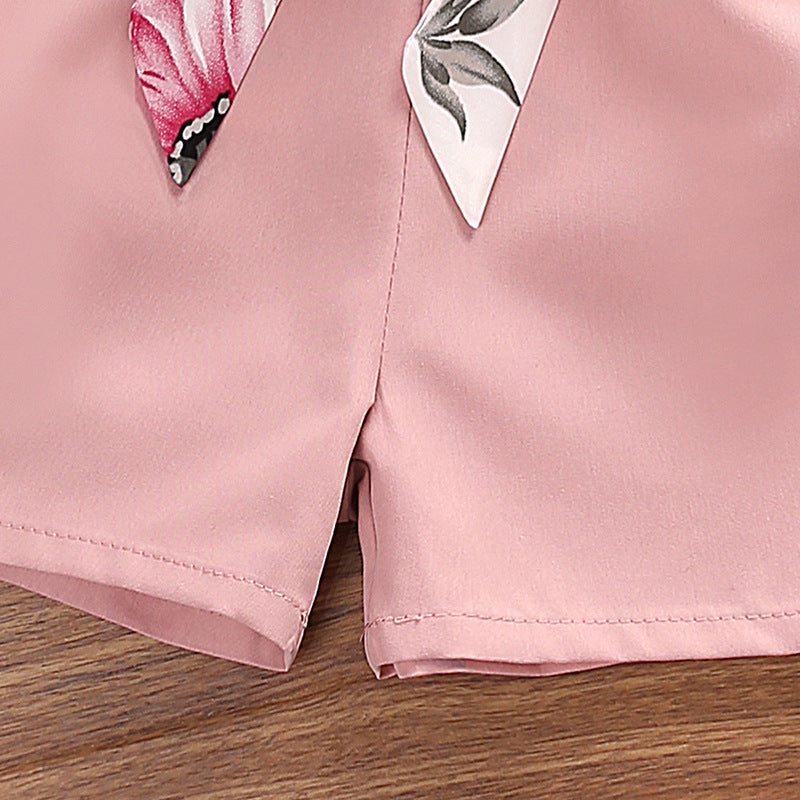 Girls Pink Printed Top with Shorts