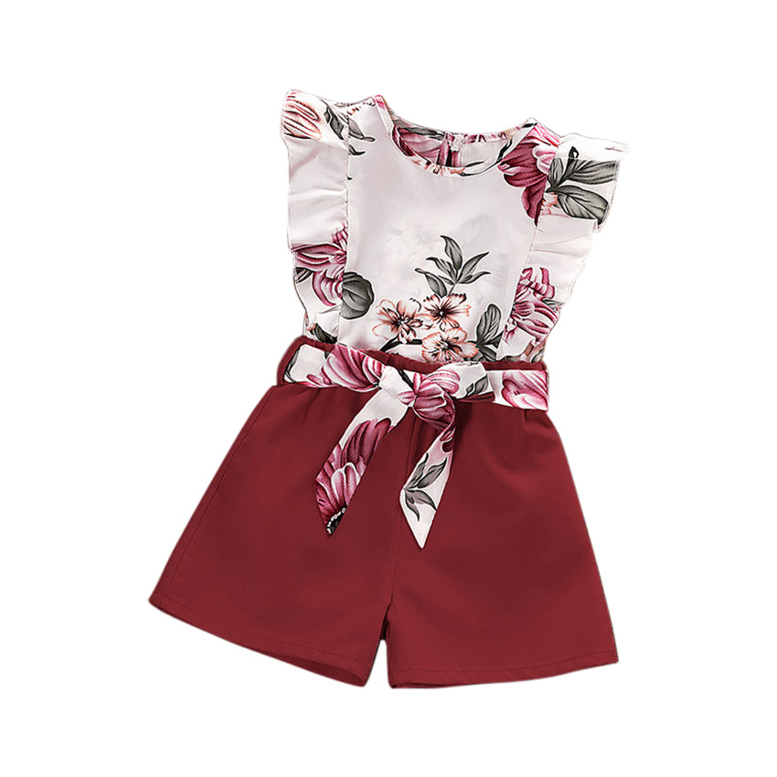 Girls Red & White Printed Top with Shorts