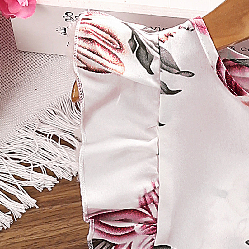 Girls Red & White Printed Top with Shorts