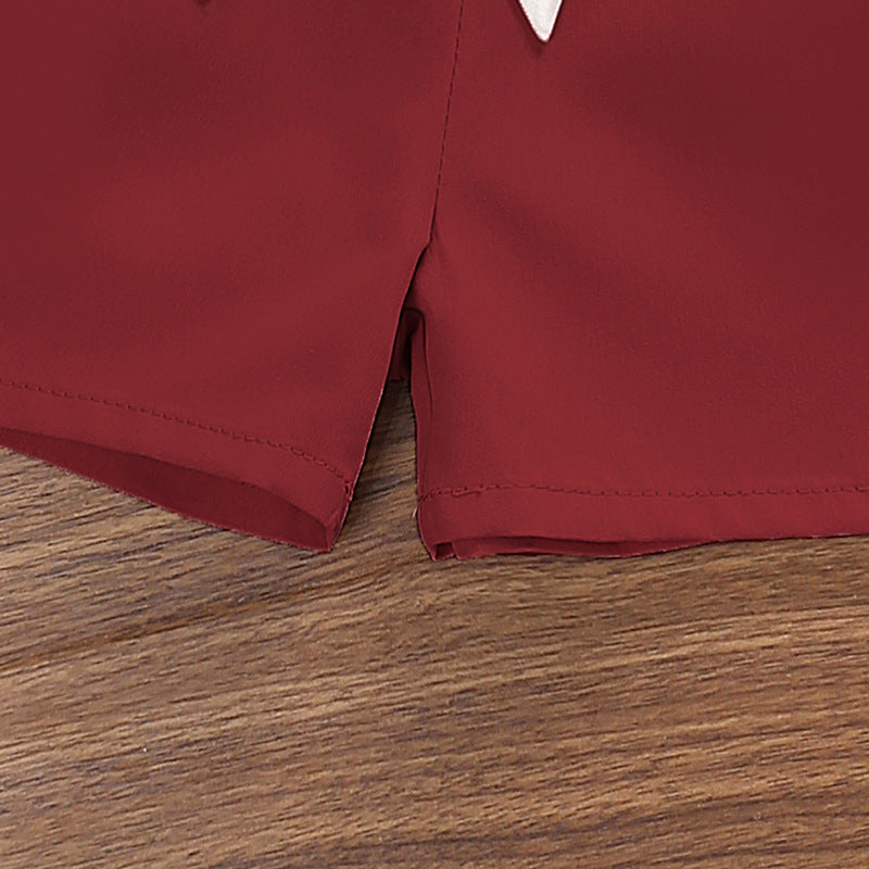 Girls Red & White Printed Top with Shorts