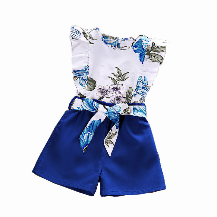 Girls Blue Printed Top with Shorts