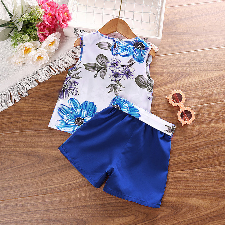 Girls Blue Printed Top with Shorts