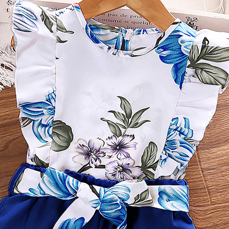 Girls Blue Printed Top with Shorts