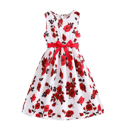 Girls Whiteb& Red Floral Printed A-Line Dress