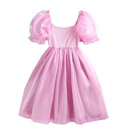 Girls Pink Puff Sleeve Fit & Flare Dress