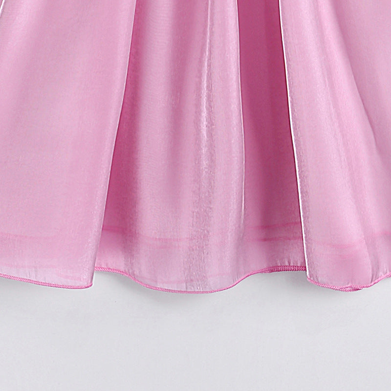 Girls Pink Puff Sleeve Fit & Flare Dress