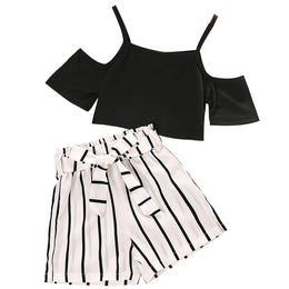 Black Girls Cold Shoulder Top with Shorts