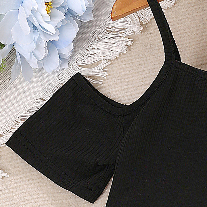 Black Girls Cold Shoulder Top with Shorts