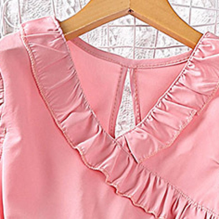 Girls Pink & Blue Floral Printed Layered Fit & Flare Dress