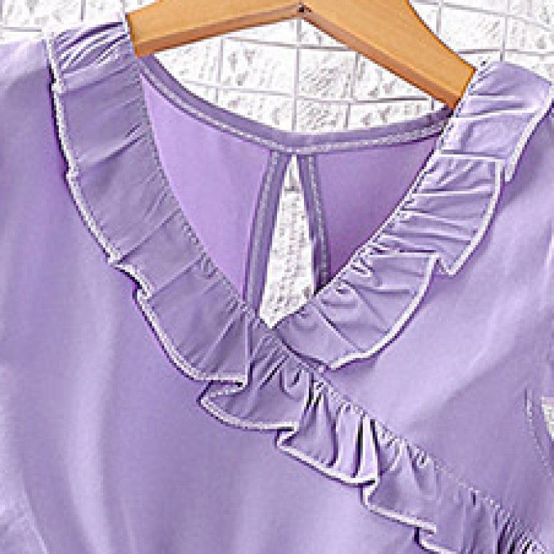 Girls Purple & White Floral Printed Layered Fit & Flare Dress