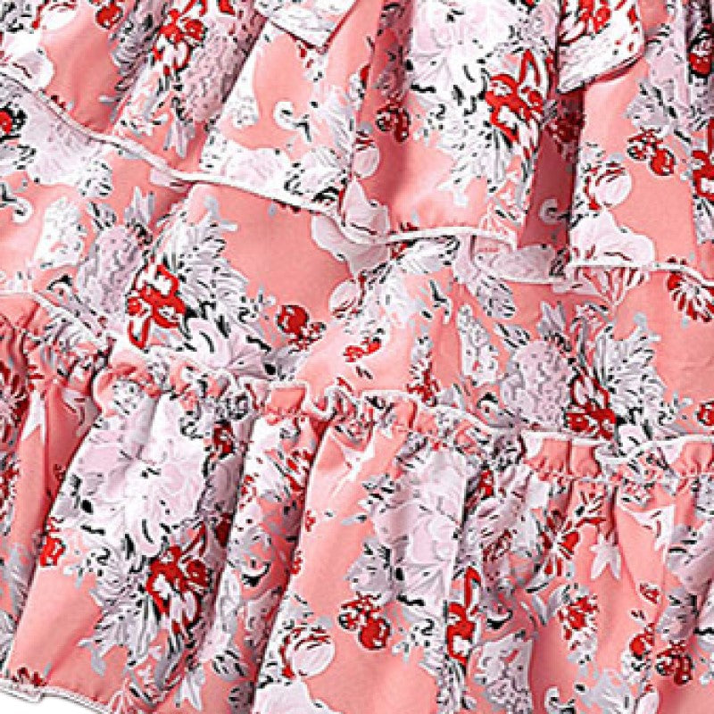 Red Girls Floral Print Layered Fit & Flare Dress