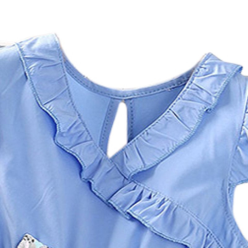 Girls Blue Floral Printed A-Line Dress
