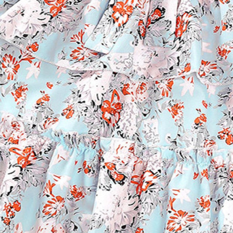 Girls Blue Floral Printed A-Line Dress