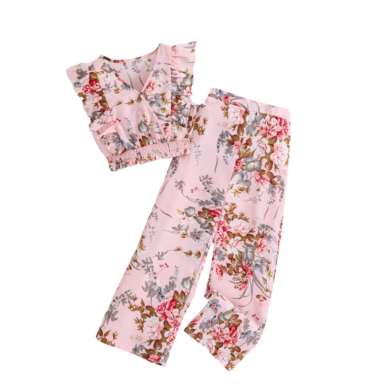 Girls Pink Floral Printed Top with Palazzos