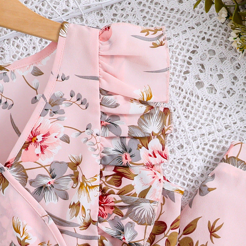 Girls Pink Floral Printed Top with Palazzos
