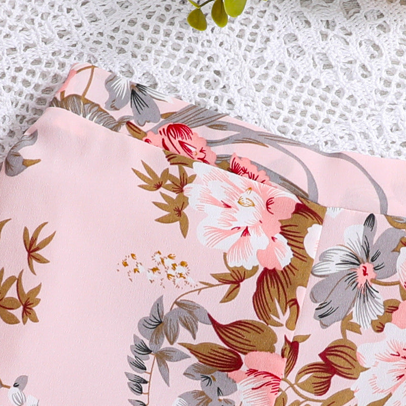 Girls Pink Floral Printed Top with Palazzos