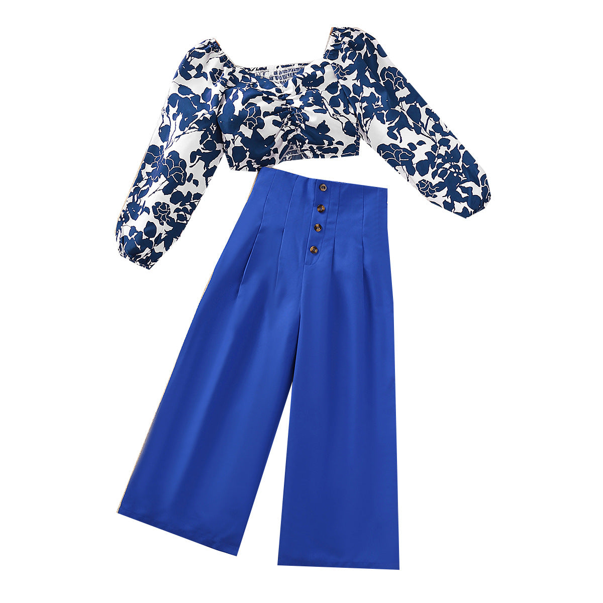 Girls Blue Printed Square Neck Top with Palazzos