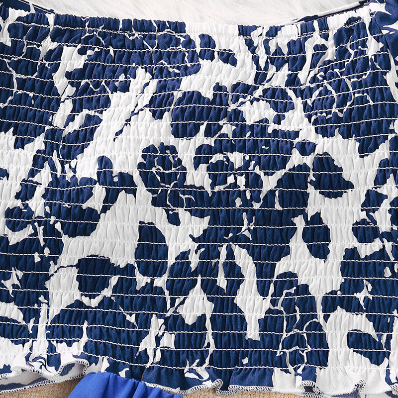 Girls Blue Printed Square Neck Top with Palazzos