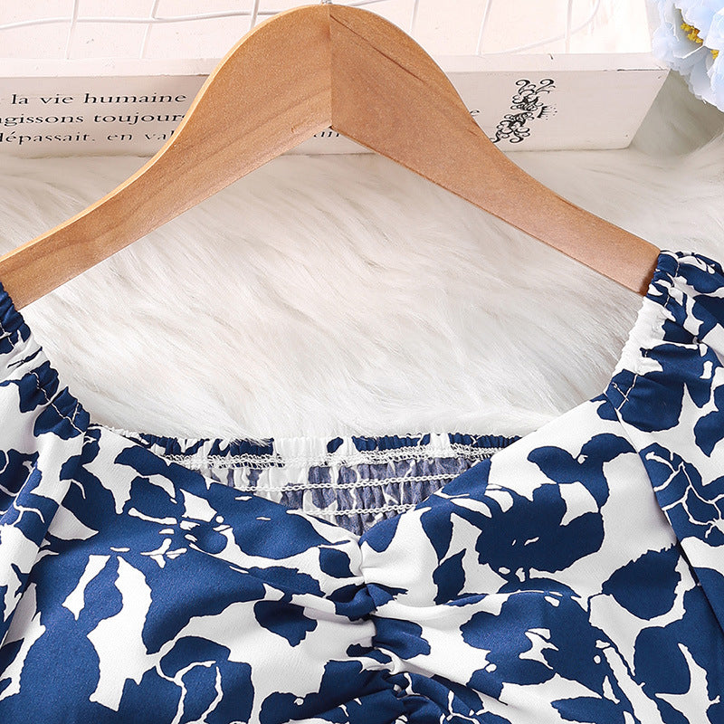 Girls Blue Printed Square Neck Top with Palazzos
