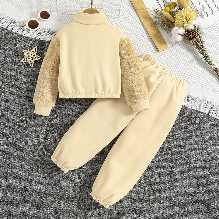 Girls Beige High Neck Top with Trousers