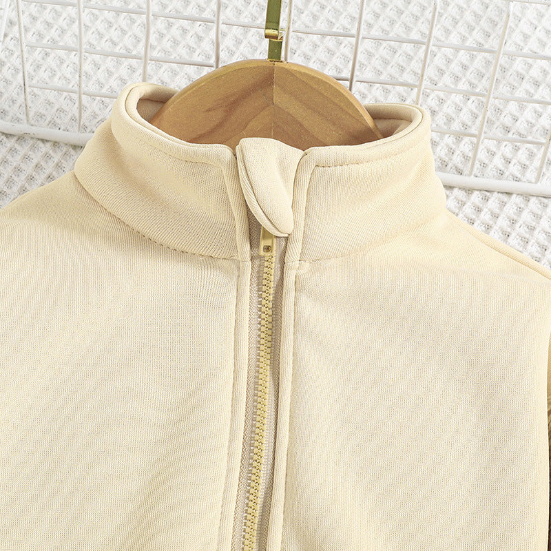 Girls Beige High Neck Top with Trousers