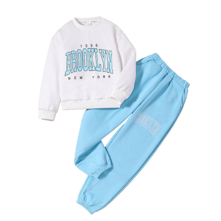 Girls Blue & White Printed Top with Pyjamas