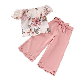 Girls Pink Floral Printed Top with Palazzos