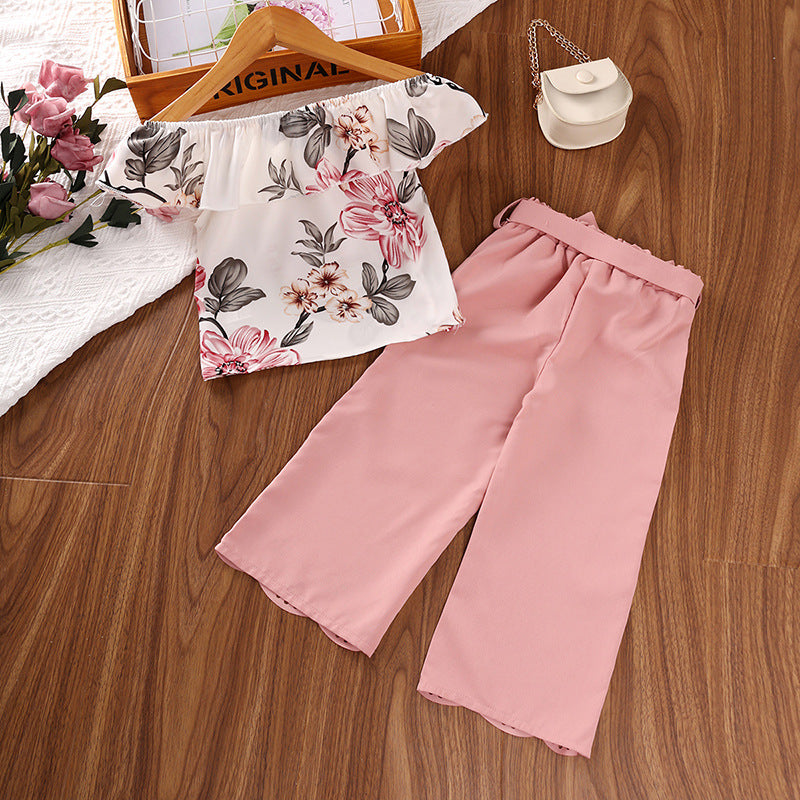 Girls Pink Floral Printed Top with Palazzos
