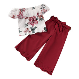 Girls Printed Off-Shoulder Clothing Set