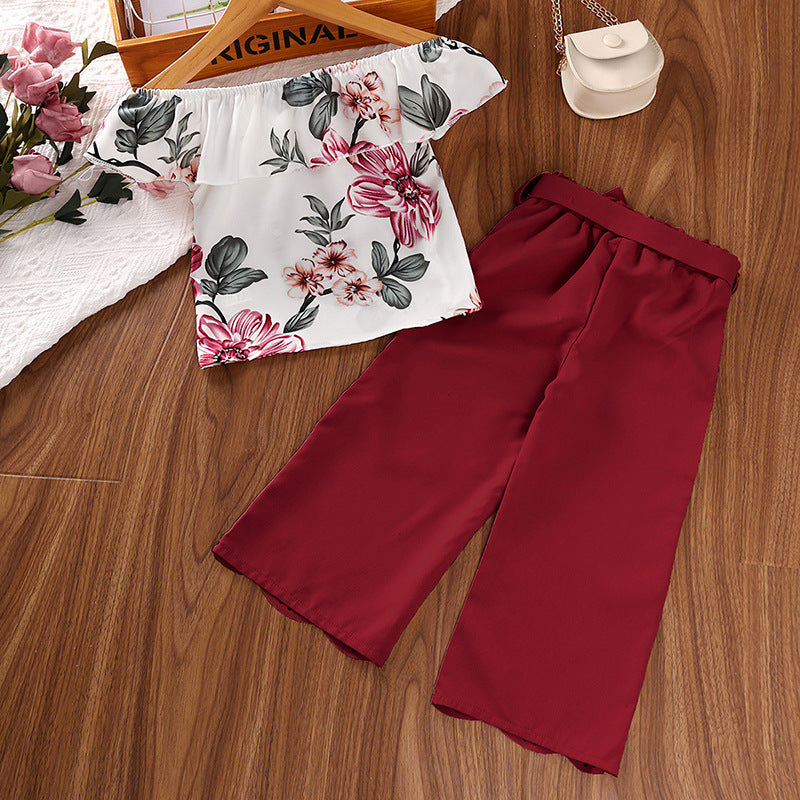 Girls Printed Off-Shoulder Clothing Set