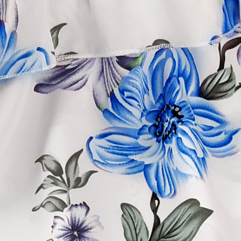 Girls Blue & White Printed Top with Palazzos