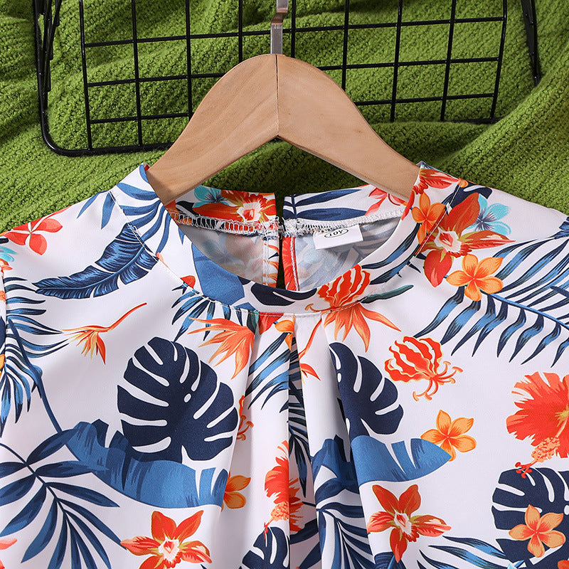 Girls Orange & White Printed Top with Trousers