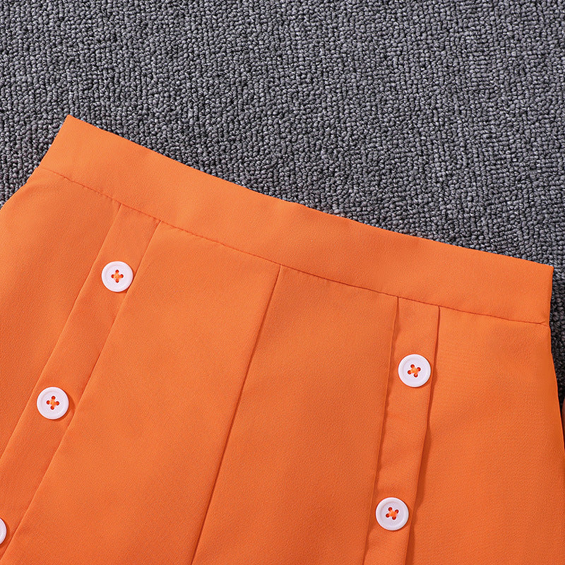 Girls Orange & White Printed Top with Trousers