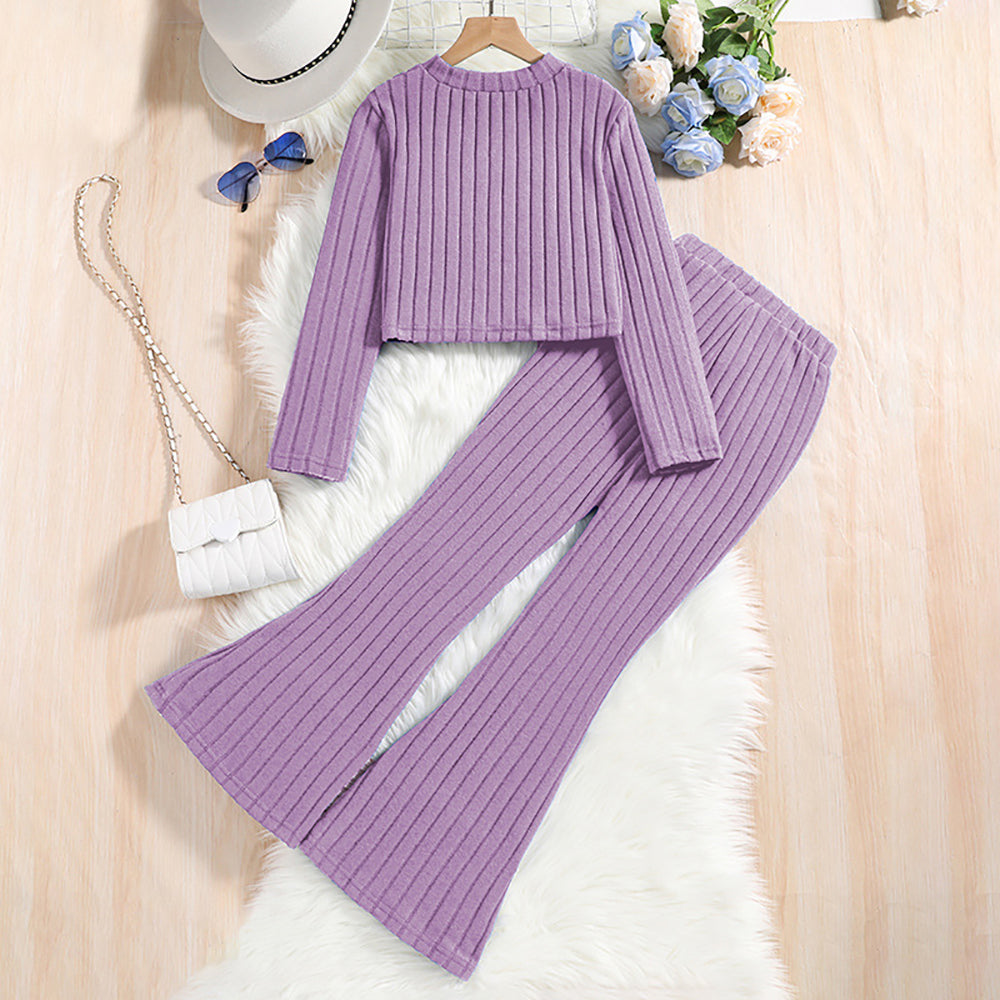 Purple Girls Striped Top with Palazzos