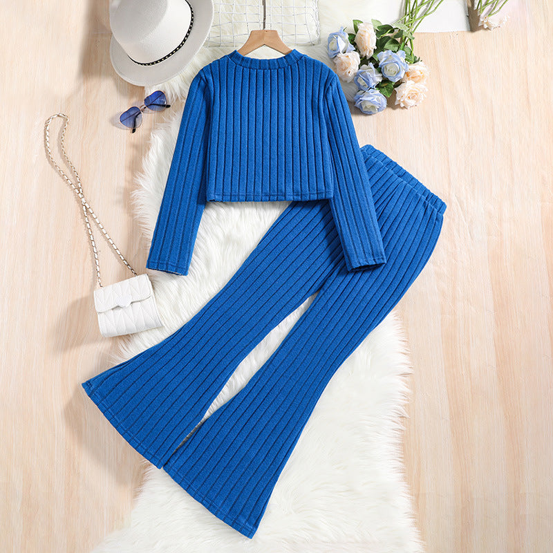 Girls Blue Striped Top with Palazzos