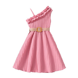 Pink Striped Ruffled Fit & Flare Dress